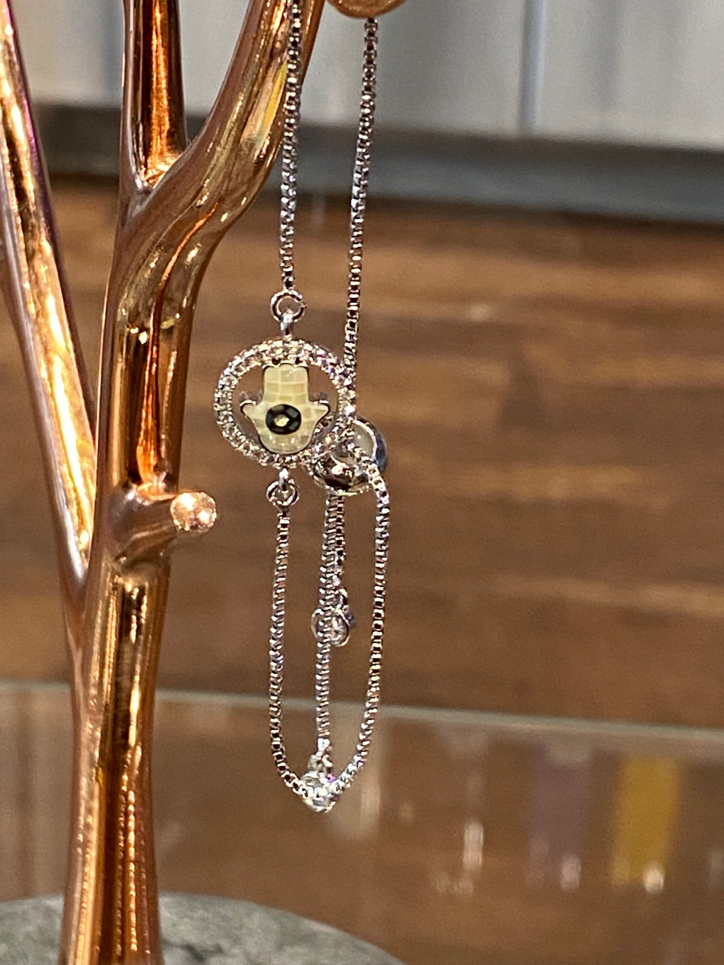 Fashion Jewelry Dainty Silver Bracelet With Pearl Stone Hamsa