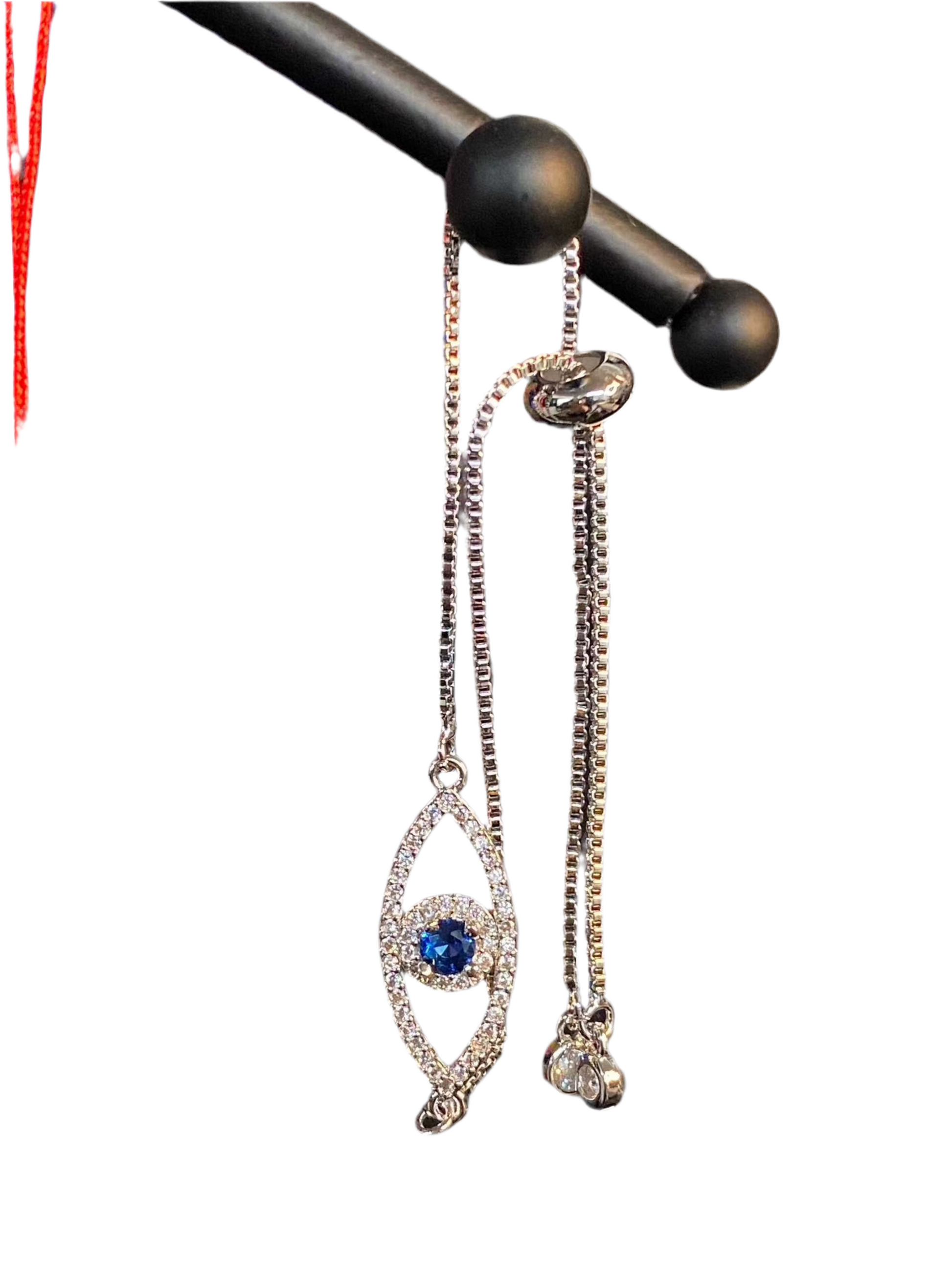 Silver Dainty Evil Eye with Sapphire Blue Stone