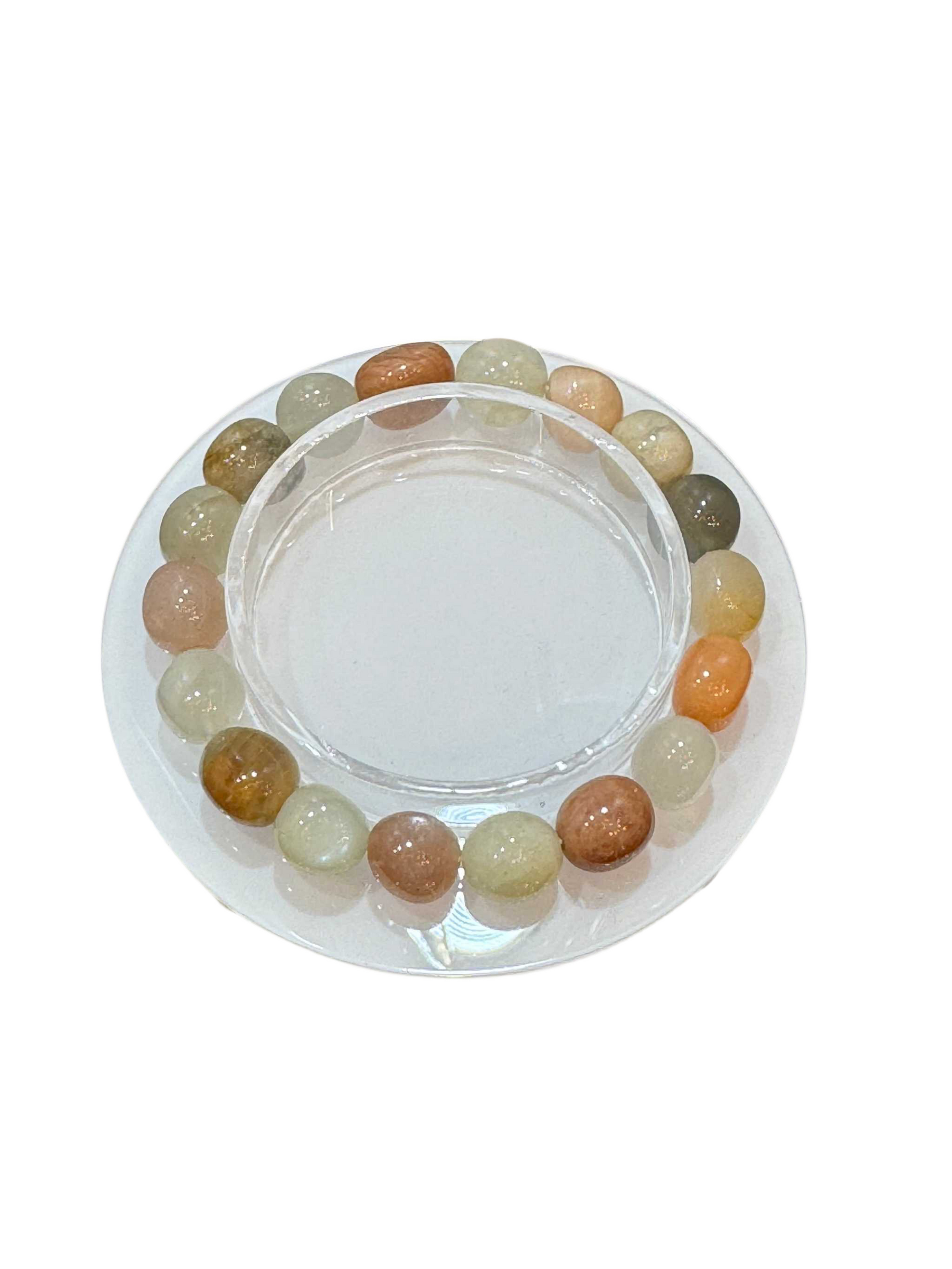 Moonstone Gemstone Polished Bracelet with free-form beaded design on a stretch band.