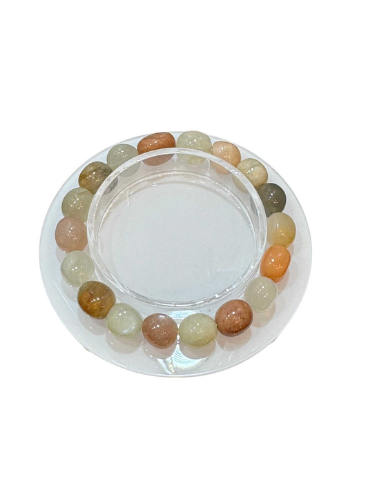 Moonstone Gemstone Polished Bracelet with free-form beaded design on a stretch band.