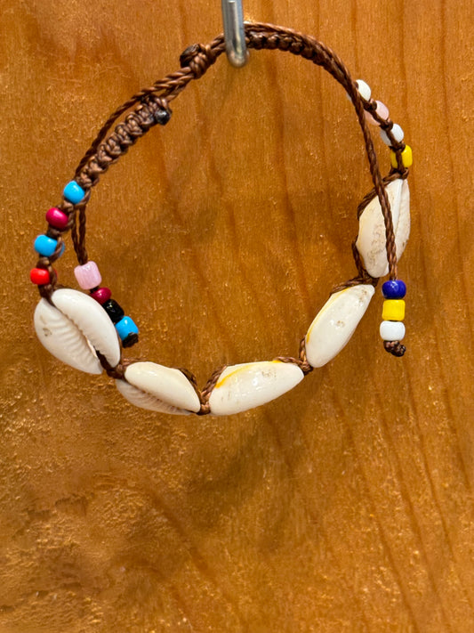 Handmade Brown String Bracelet With Cowrie Shells and Beads