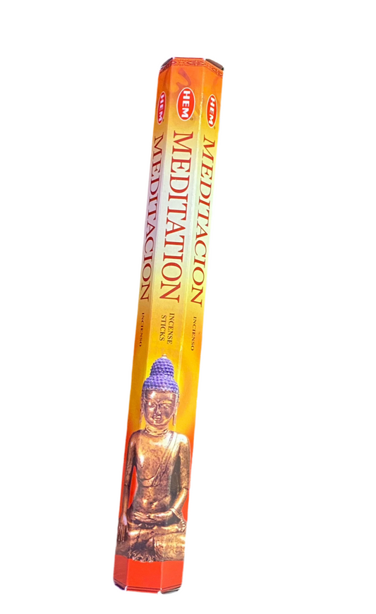 HEM Meditation Incense Sticks packaging with peaceful aroma design.