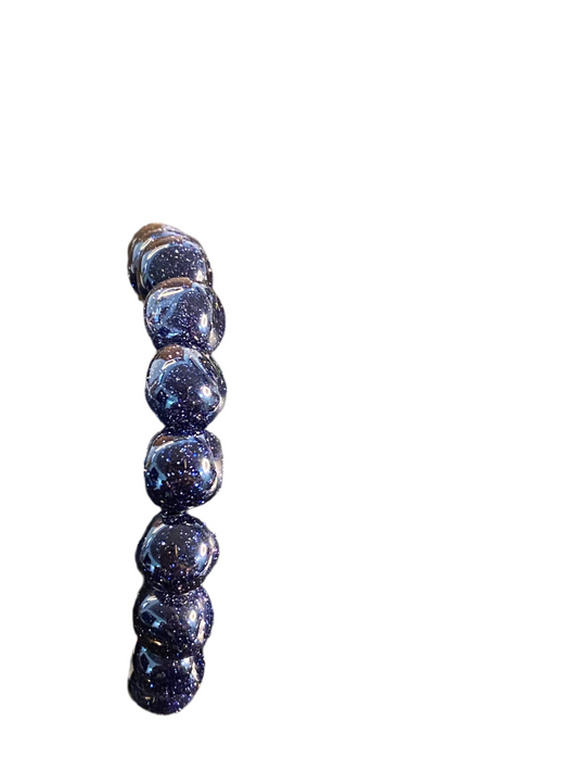 Blue Goldstone Beaded String Bracelet with sparkling deep blue shimmering beads.