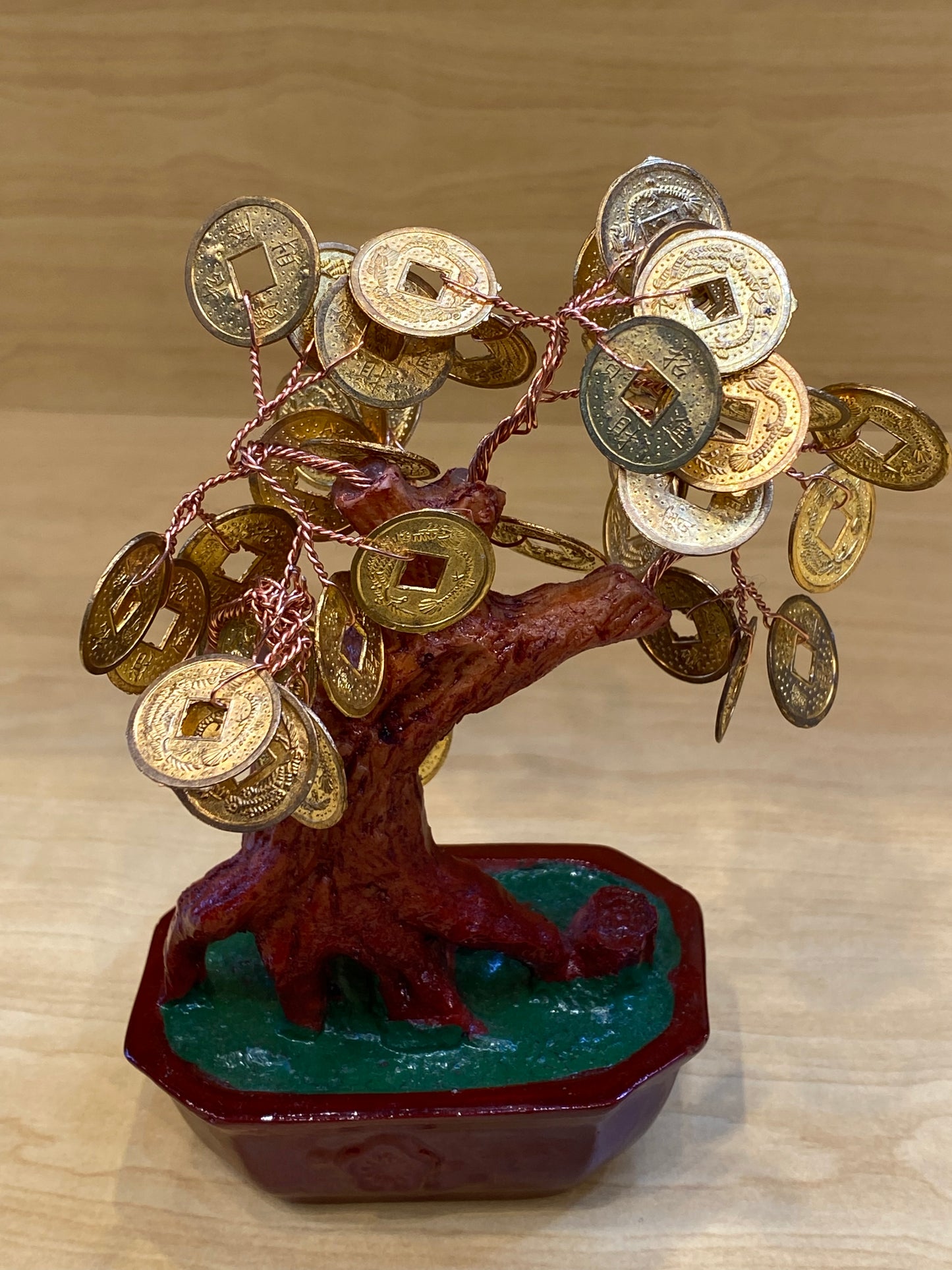 Feng Shui Bonsai Money Coin Tree on Red Tub