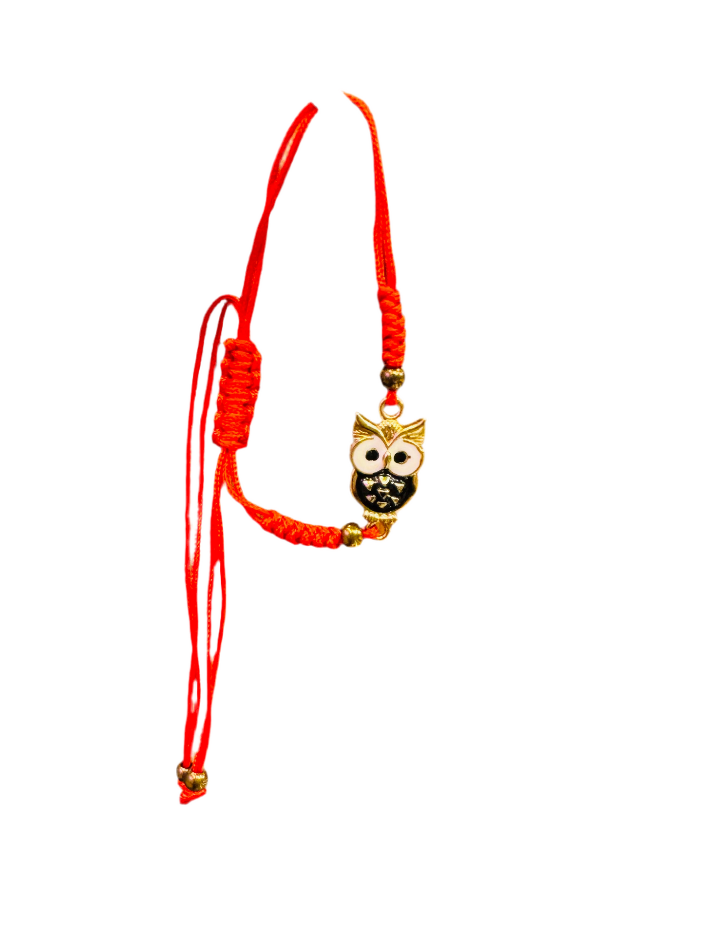 Red String Pull Tie Bracelet With Owl Charm