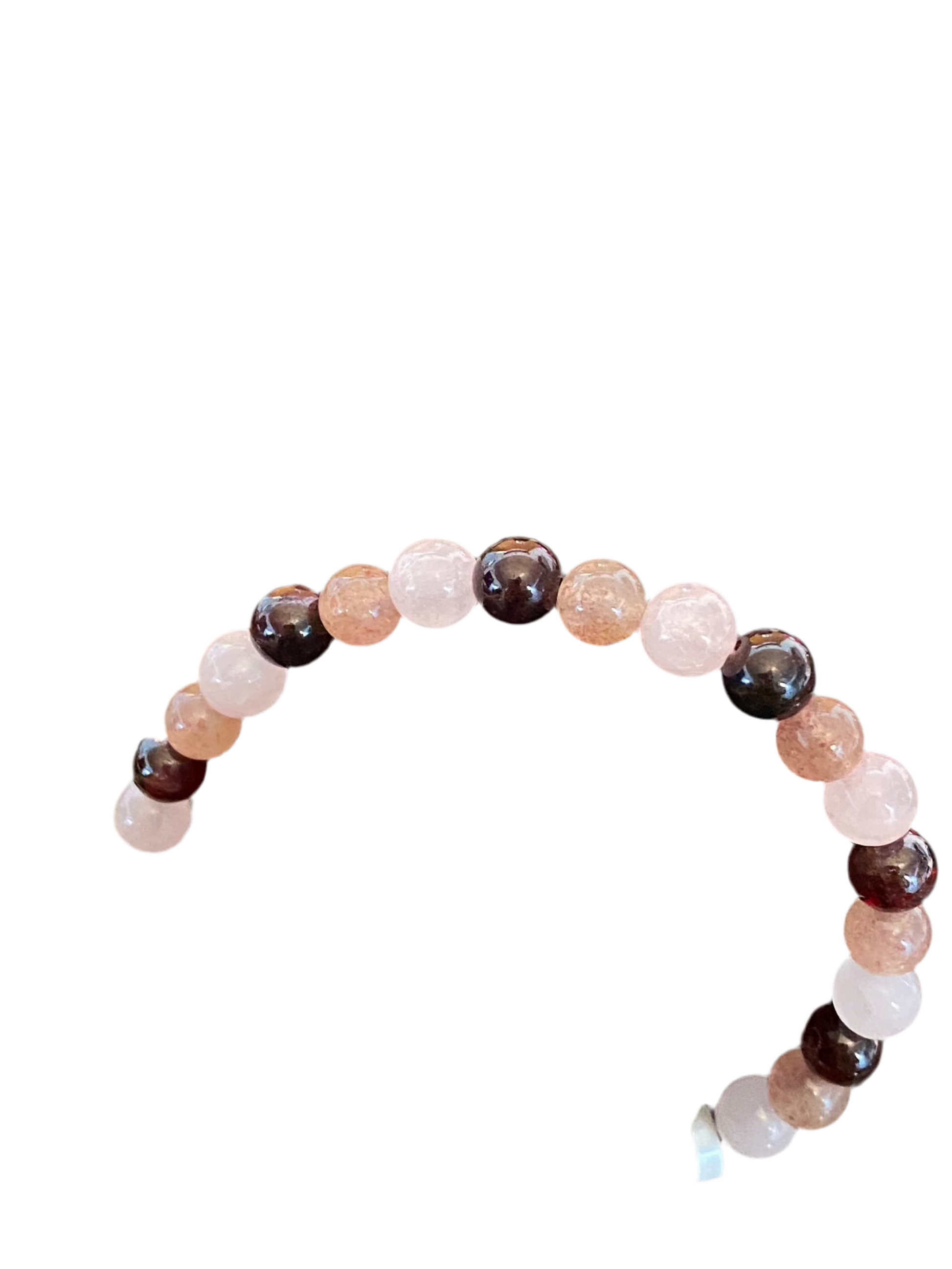 Rose Quartz Strawberry Quartz And Garnet Beaded Bracelet