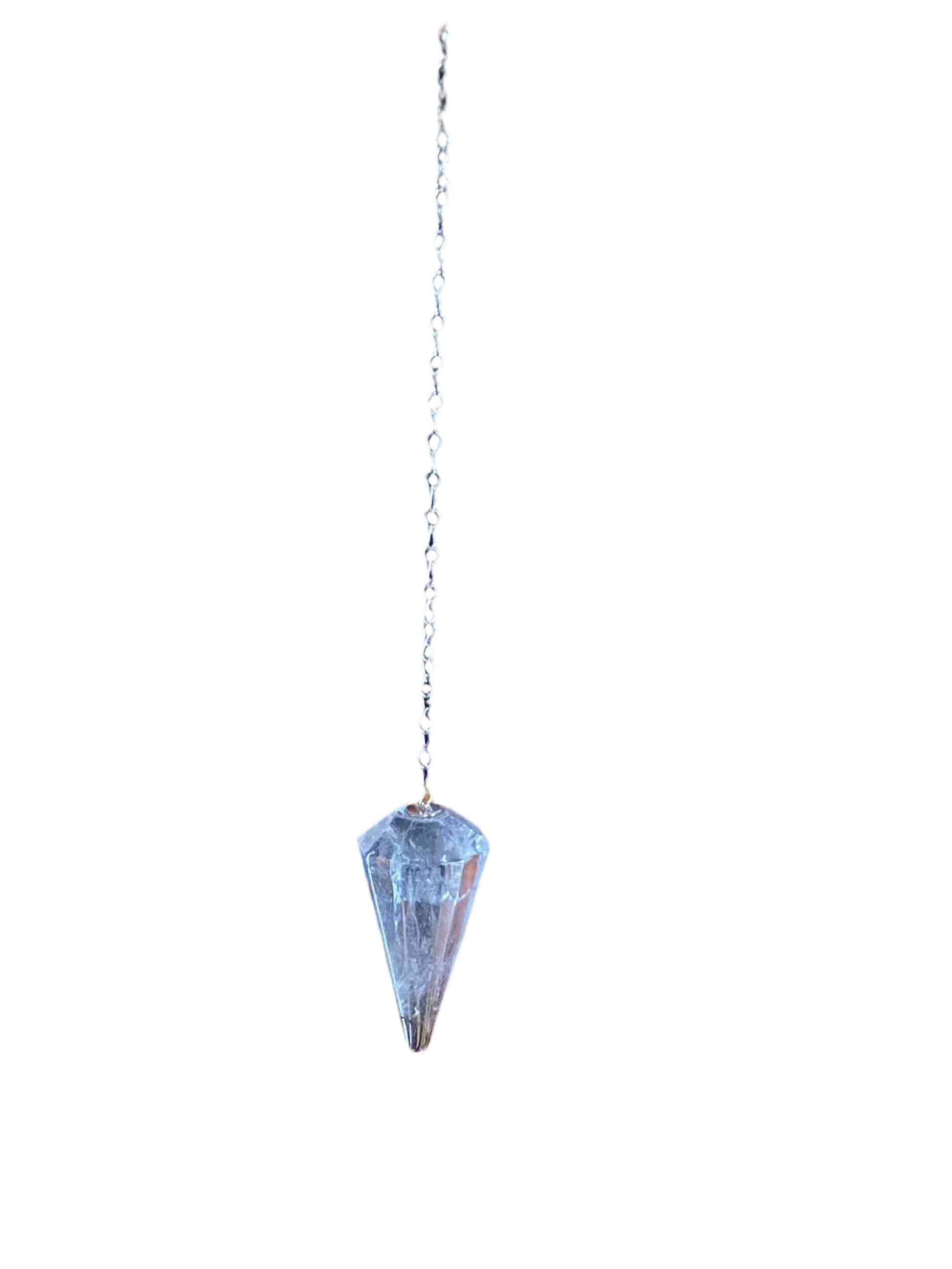 Clear Quartz Pendulum with chain for spiritual energy work and meditation.