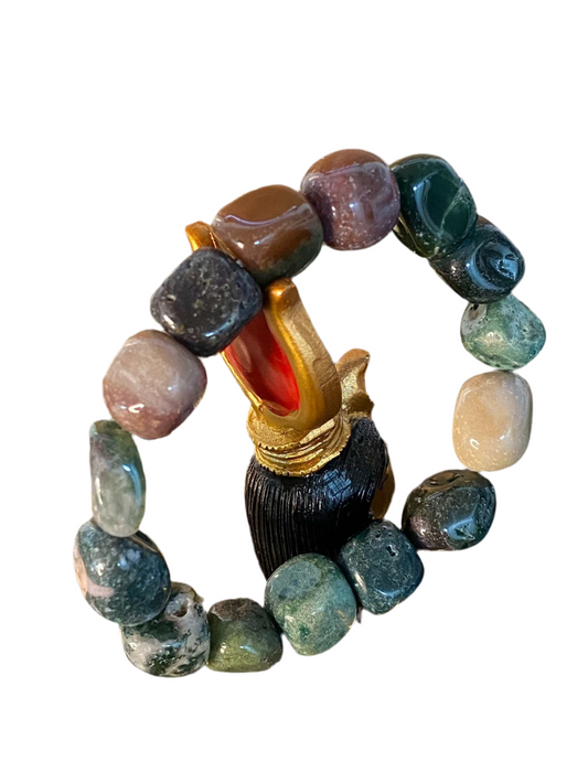 Bloodstone Tumbled Bracelet with green hues and red speckles for healing and protection.
