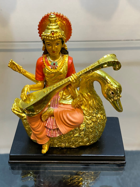Feng Shui Colored Golden Saraswati on Swan