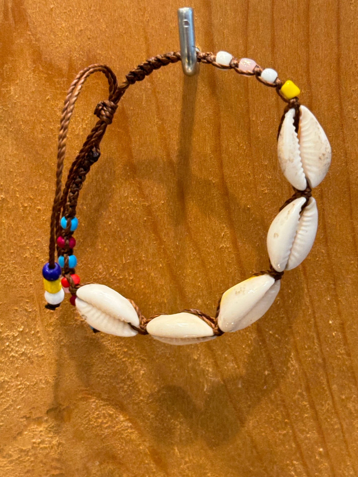 Handmade Brown String Bracelet With Cowrie Shells and Beads