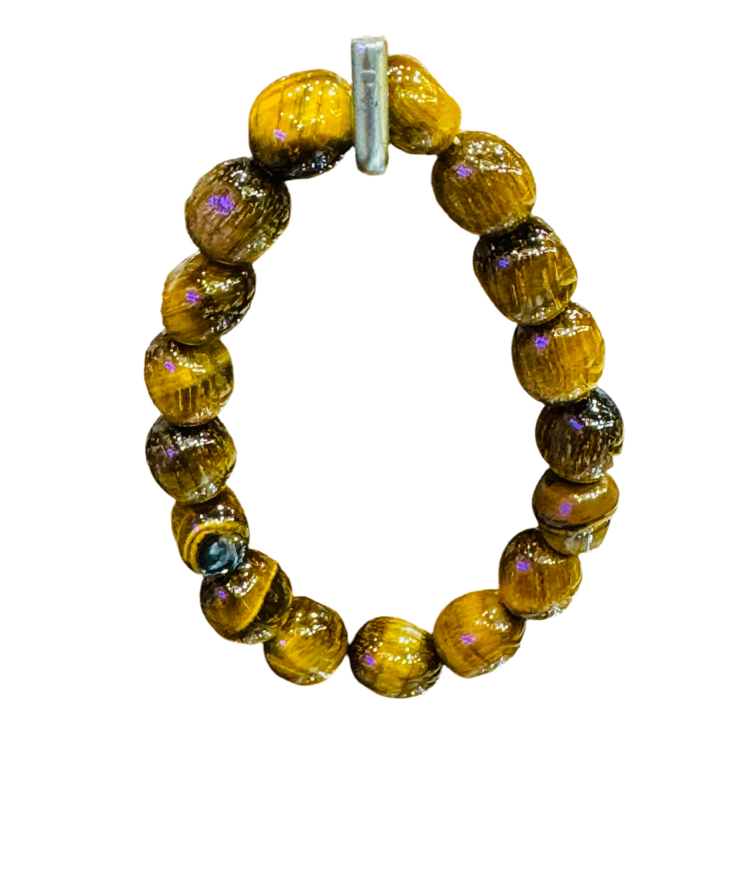 Natural Tigers Eye Nugget Polished Beaded Bracelet with 7mm golden-brown nuggets shimmering in light.