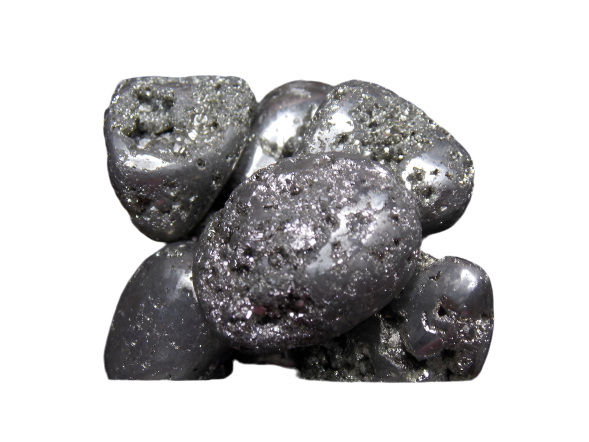 Pyrite Crystal Peruvian tumbled stones, small, high-quality for shielding, success, money, and good luck.