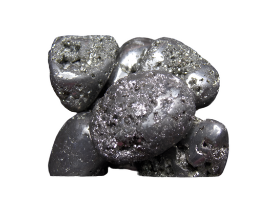 Pyrite Crystal Peruvian tumbled stones, small, high-quality for shielding, success, money, and good luck.