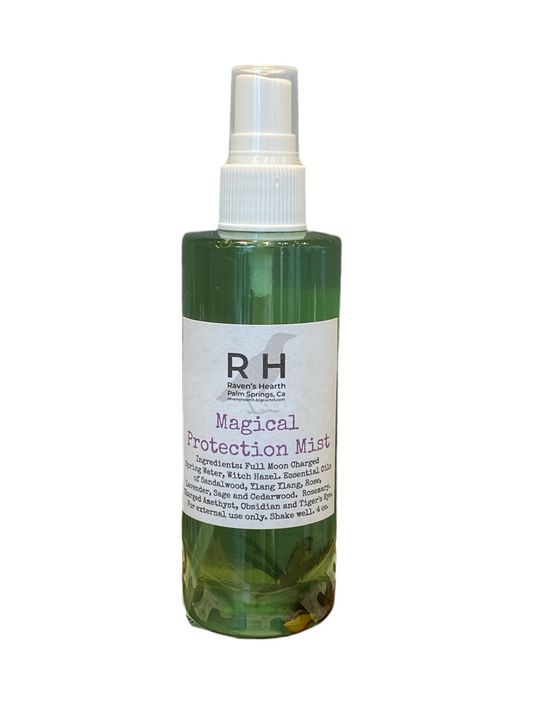Magical Protection Mist Raven's Hearth bottle designed for energy clearing and protection.