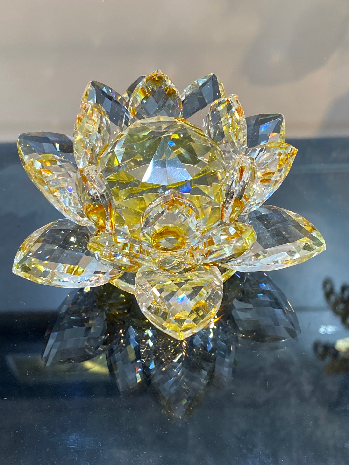 Feng Shui Crystal Lotus Flower Gold Yellow/Clear