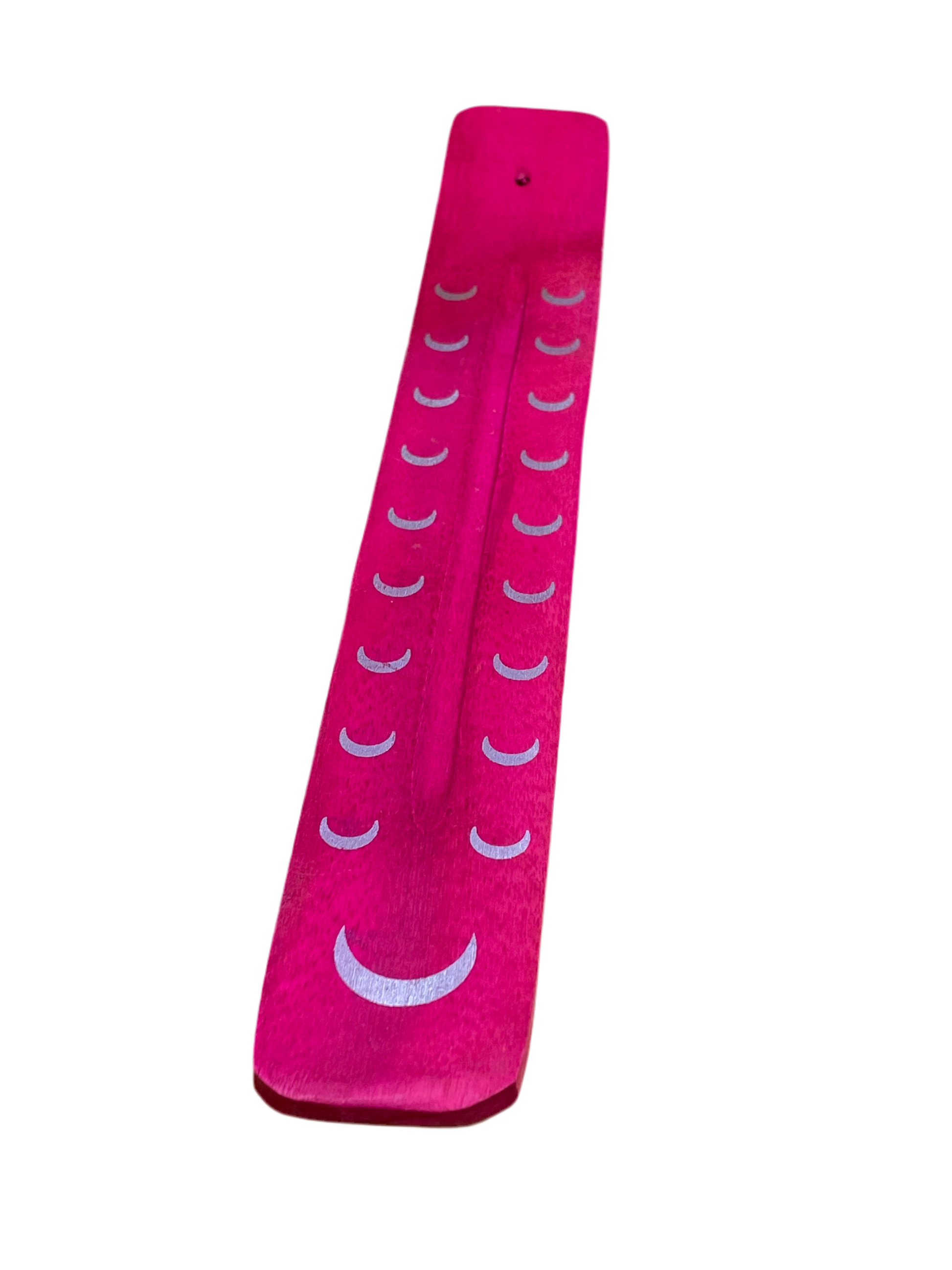 Wooden Incense Stick Holder Crescent Moon Fuchsia