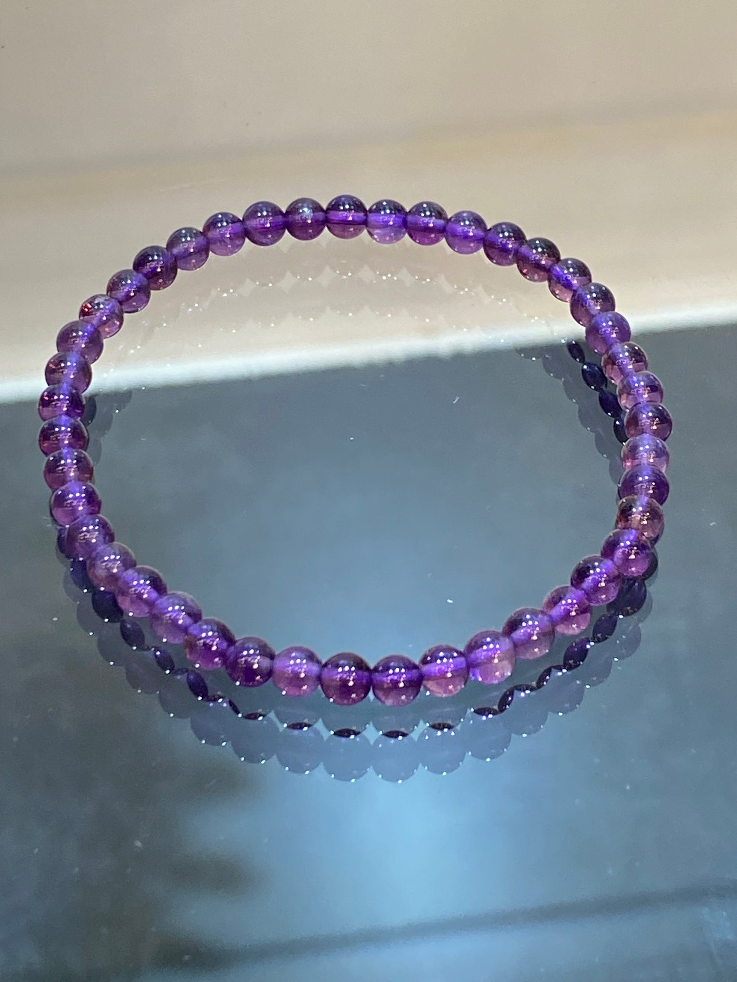 Faceted Amethyst Stretch Round Beaded Gemstone Bracelet 4mm