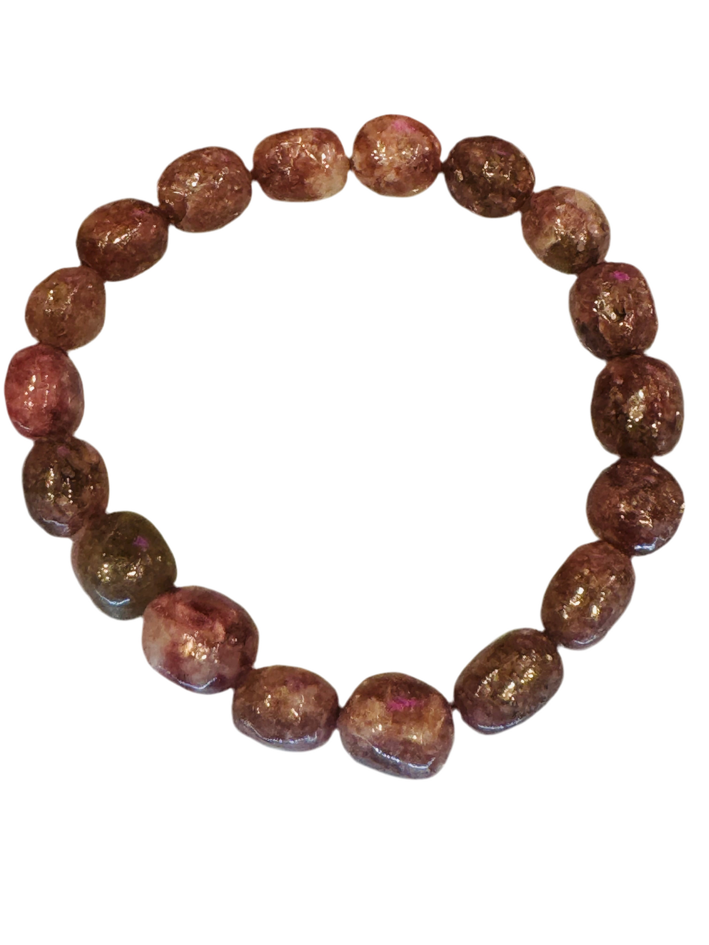 Lepidolite tumbled beaded bracelet with 7mm free-form beads for balance and emotional healing.