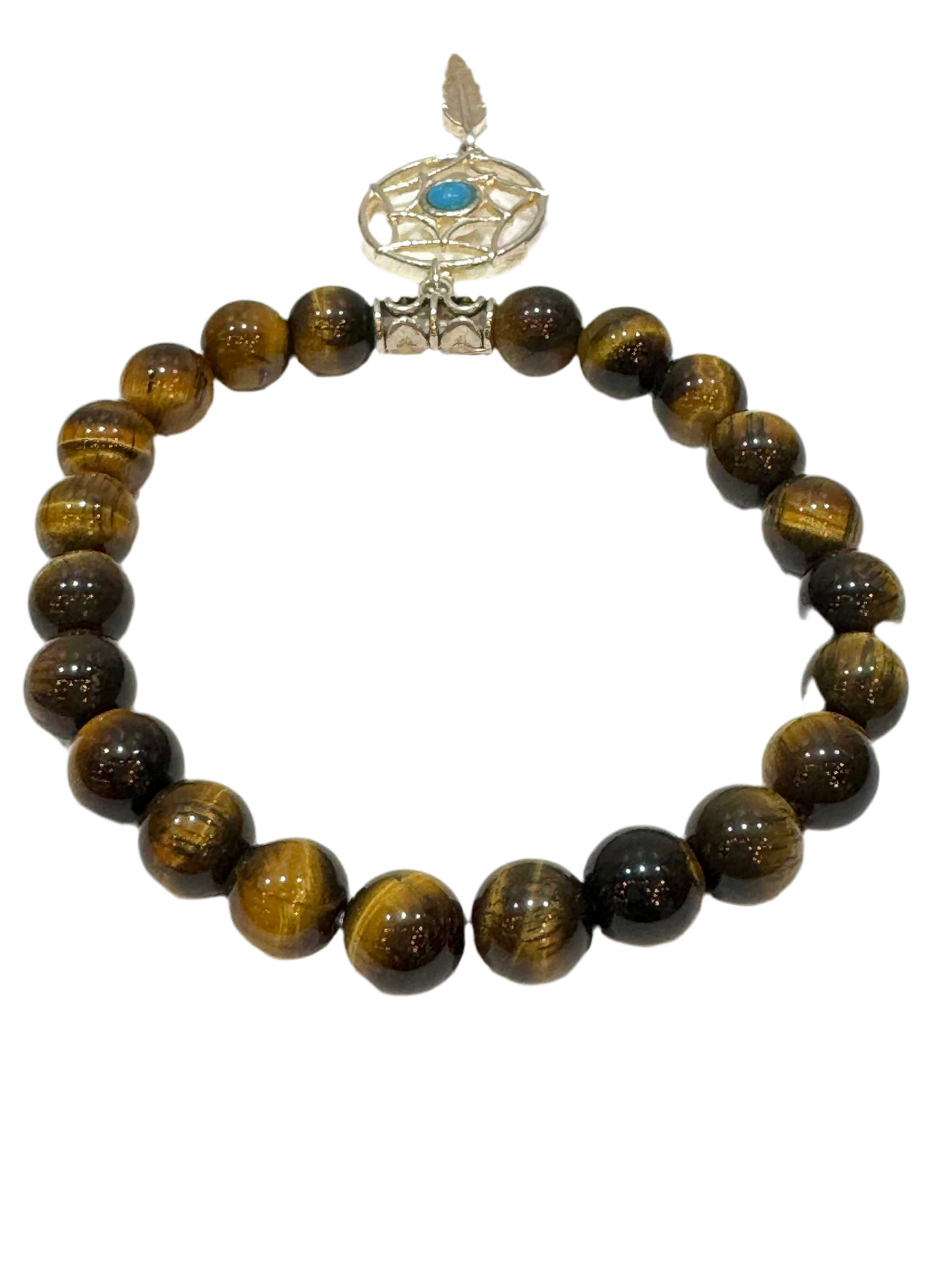 Tiger Eye Gemstone Bracelet With Dream Catcher Charm