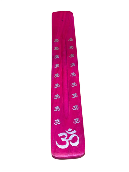 Wooden Incense Stick Holder Om Fuchsia