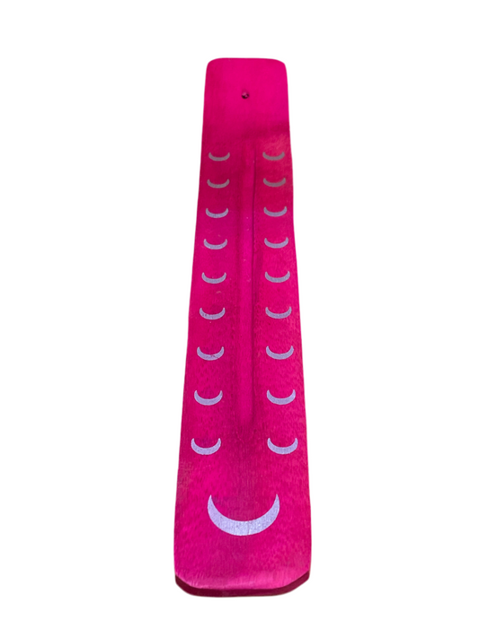 Wooden Incense Stick Holder Crescent Moon Fuchsia