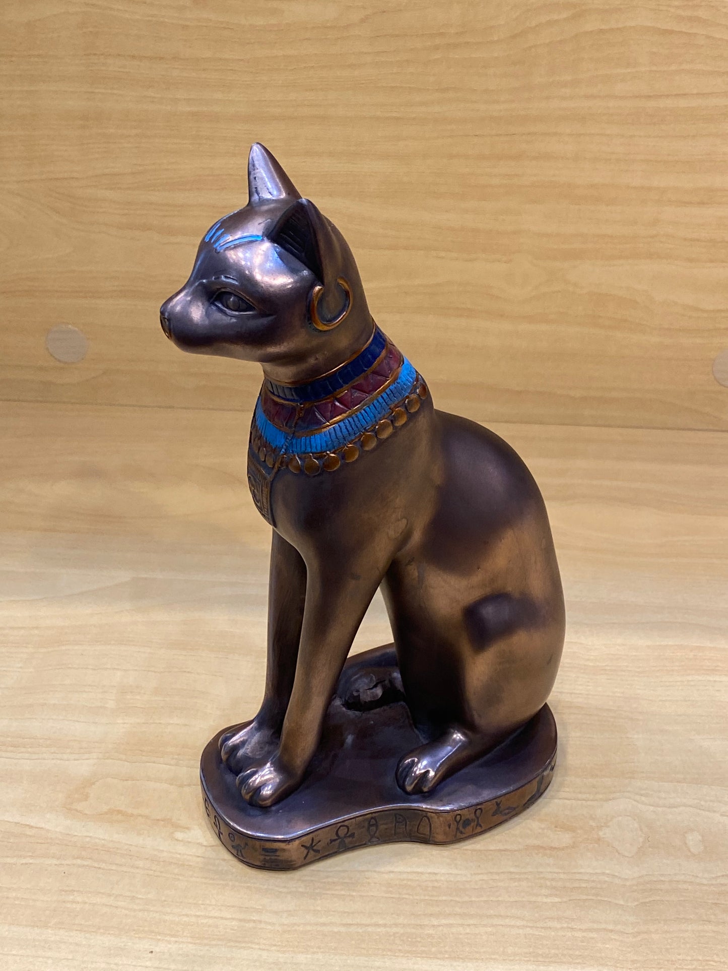 Egyptian Bastet Bronze Cat Statue with Collar