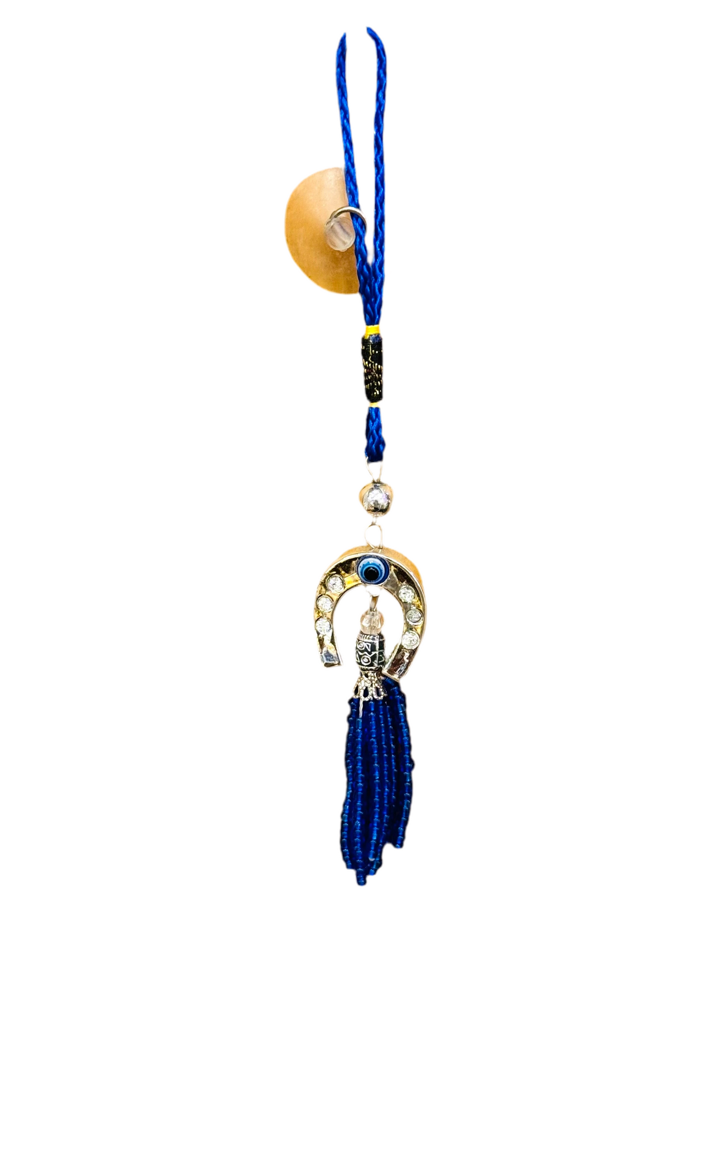 Horseshoe Evil Eye Hanging Car Decor Ornament with Beaded Tassels