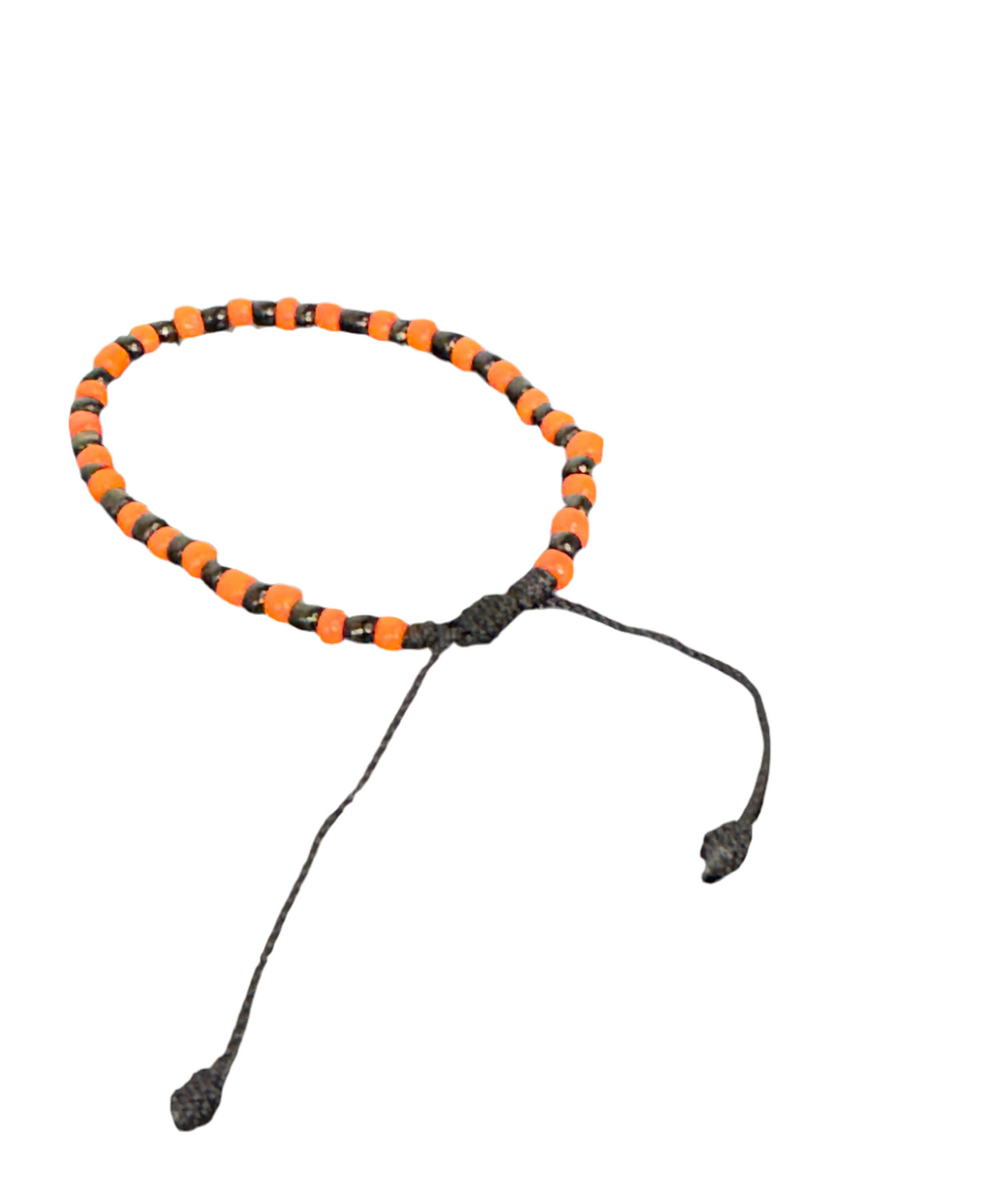 Orisha Handmade Beaded Pull String Black and Orange Bracelet