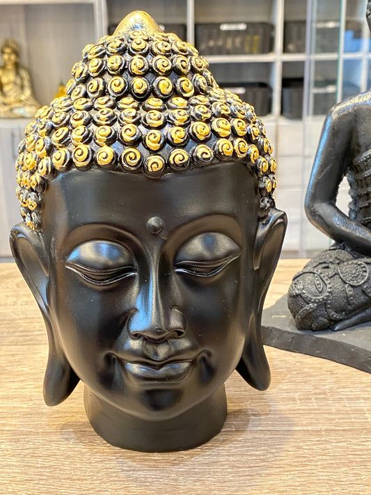 Black Buddha Head with Gold Cap Medium