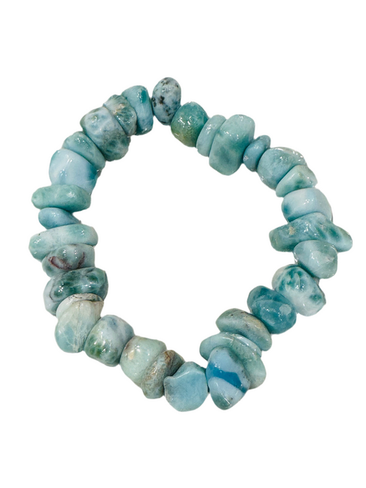 Larimar Tumbled Chips Bracelet with beaded free form design showcasing calming ocean hues.