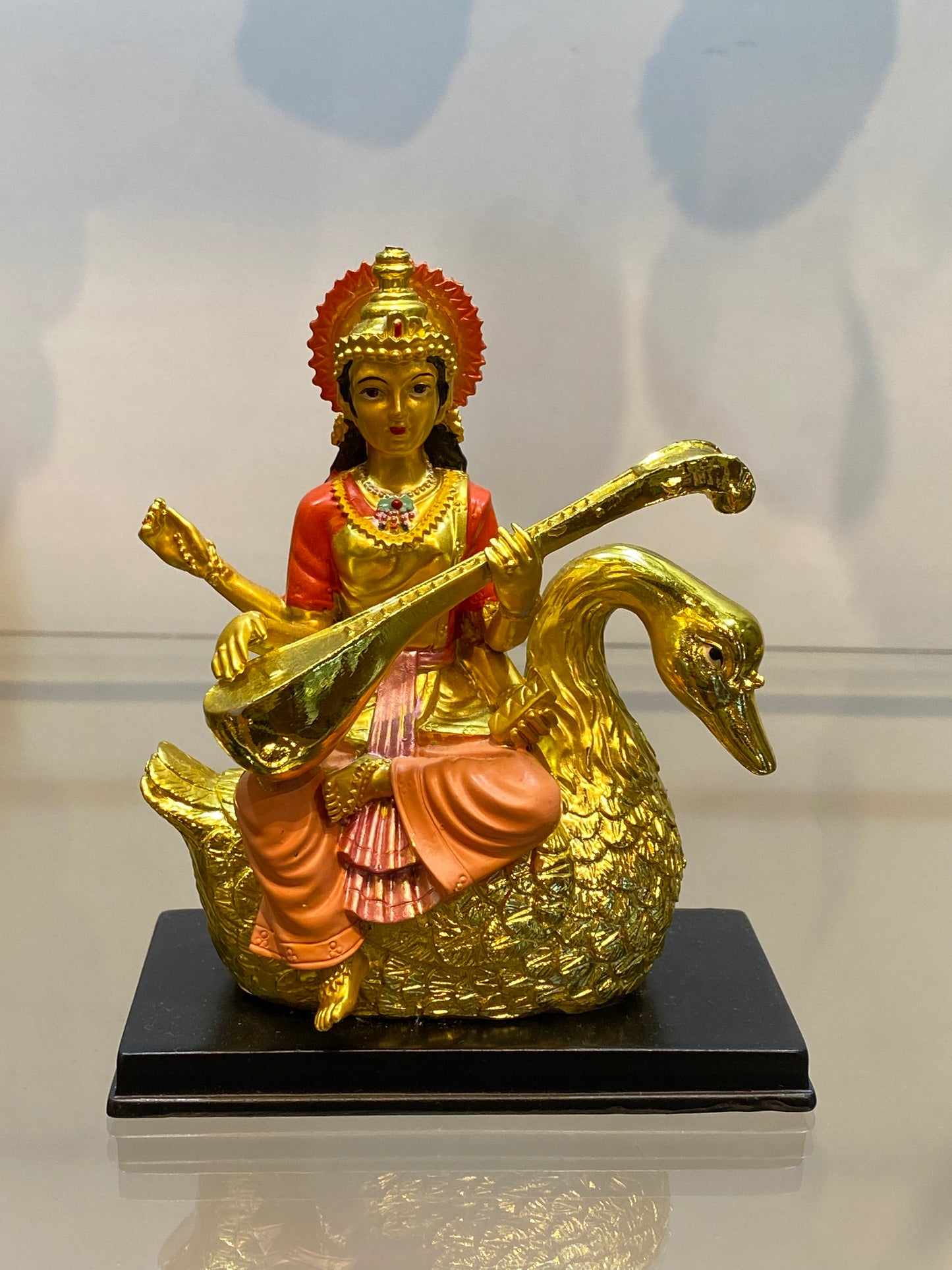 Feng Shui Colored Golden Saraswati on Swan