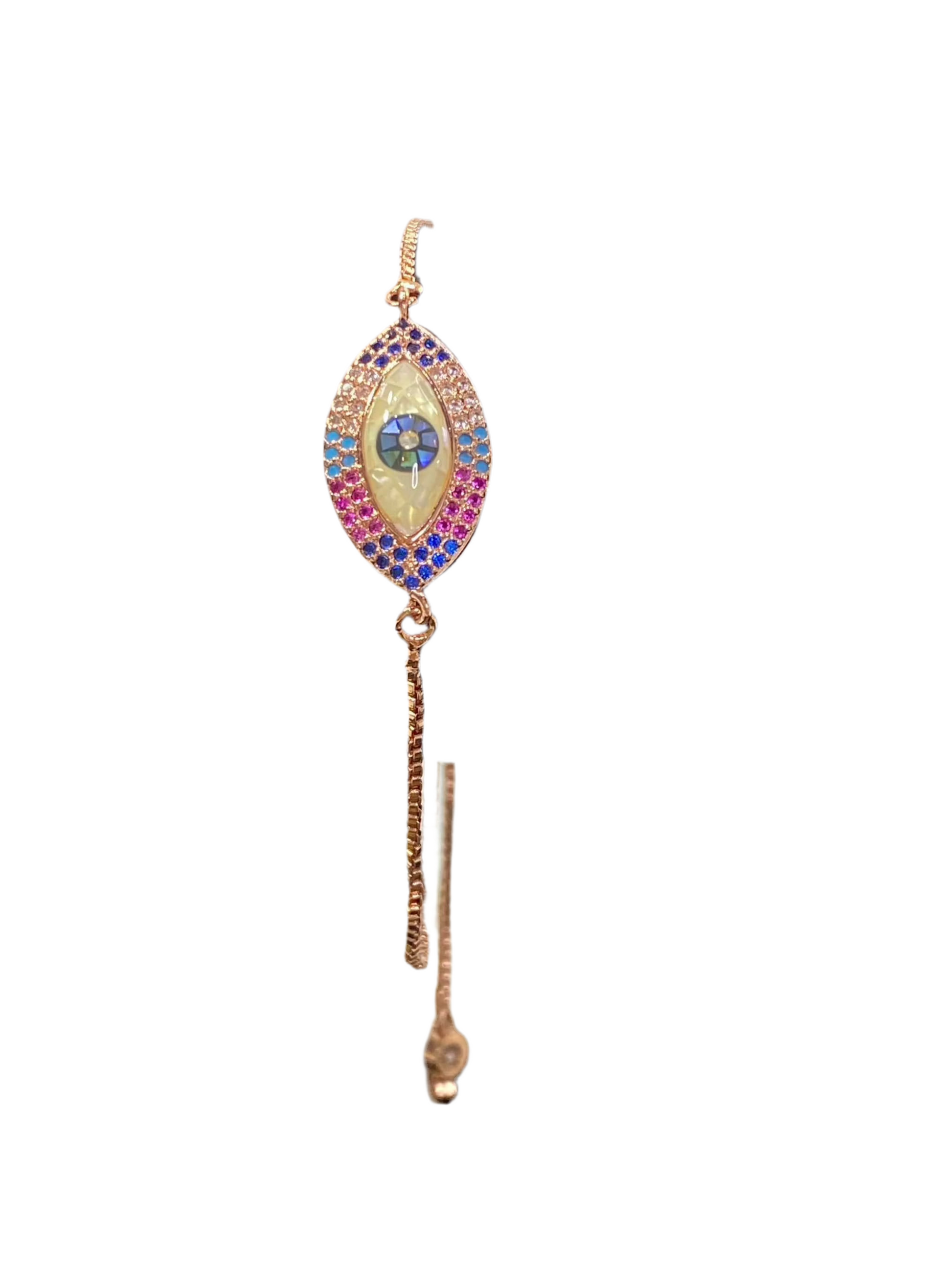 Multi Colors Evil Eye Rose Gold Dainty Bracelet with Pearl Charms