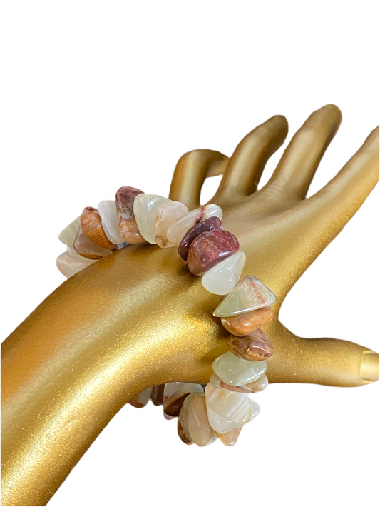 Green Onyx Tumbled Gemstone Bracelet promotes strength and emotional balance with polished stones.