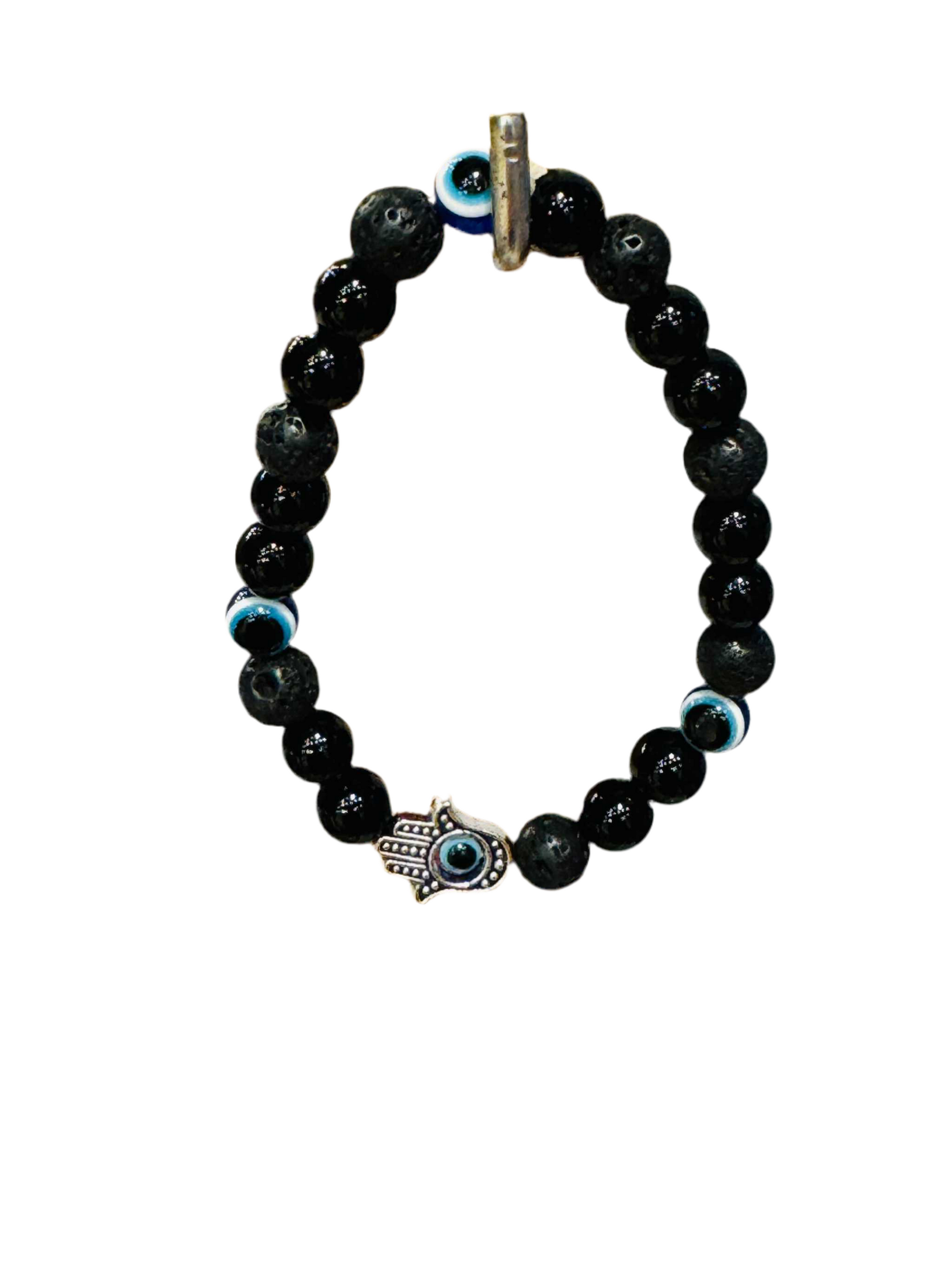 Black Obsidian Lava Rock Evil Eye Bracelet