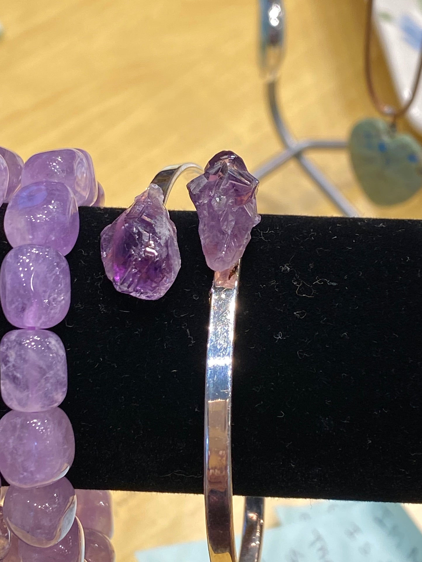 Silver Bracelet Cuff With Two Amethyst Points Crystals