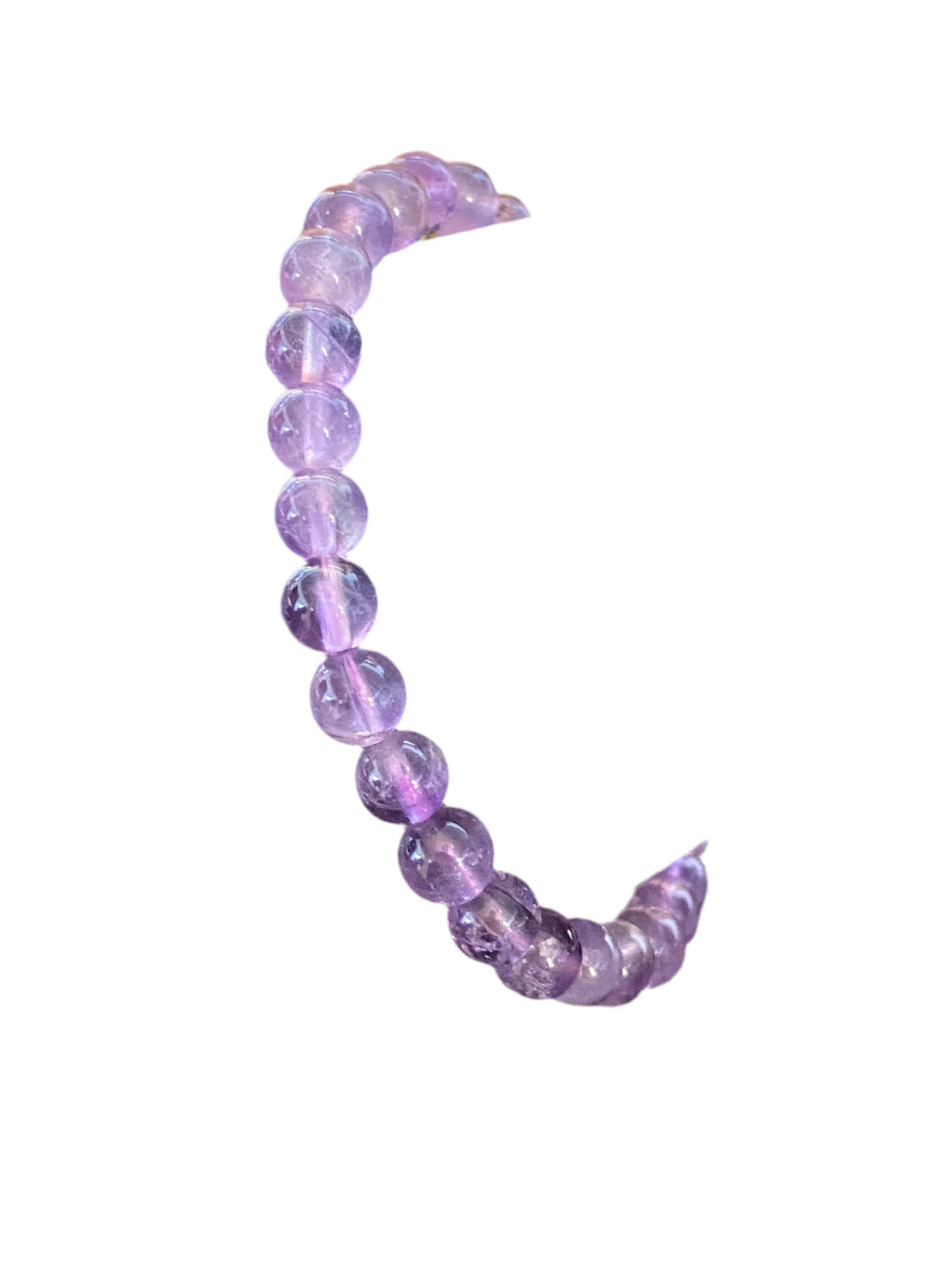 Amethyst round polished beaded string bracelet 6mm with smooth violet beads.