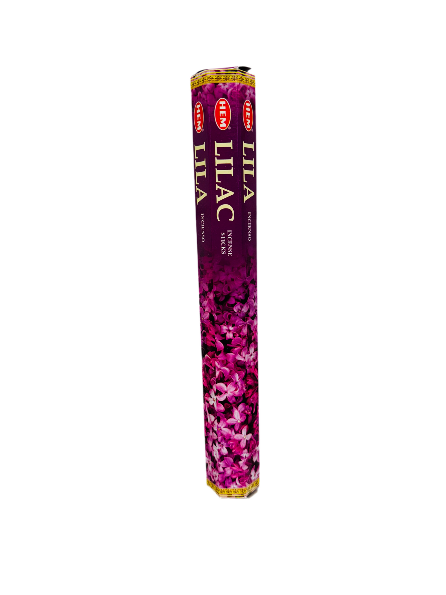 HEM Lilac Incense Sticks package with floral design, promoting relaxation and harmony.
