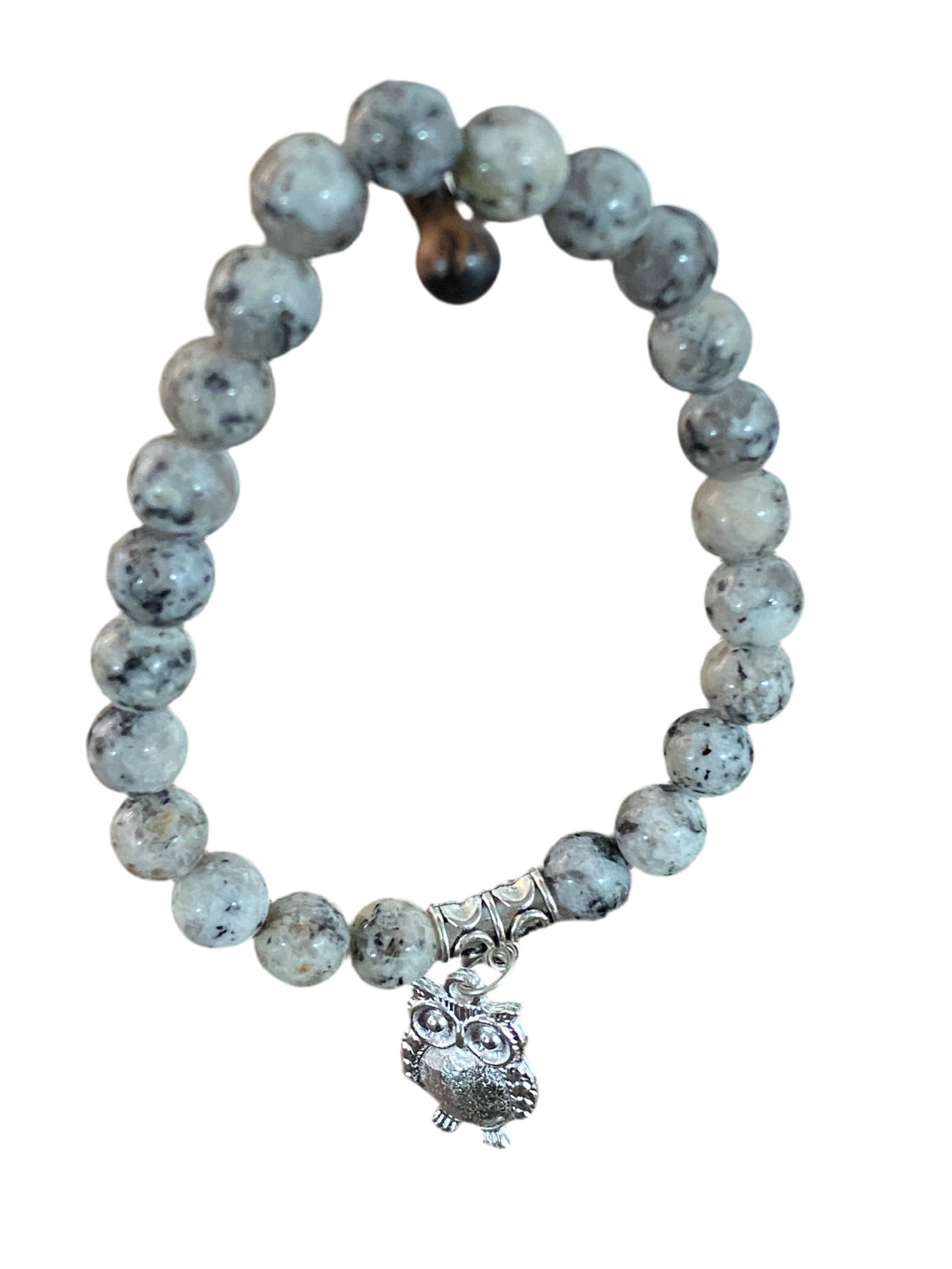Black Sesame Gemstone Bracelet With Owl Charm