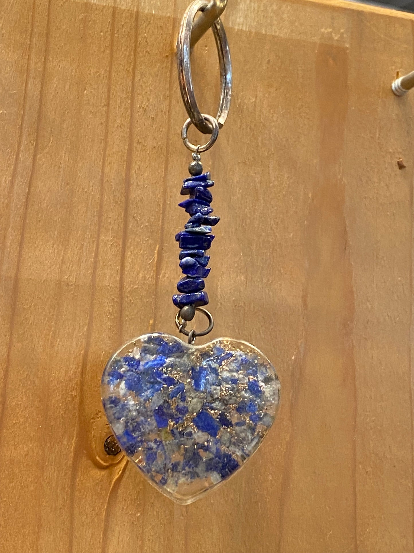 Lapis Lazuli and Pyrite Chips Crystal Heart Key Chain