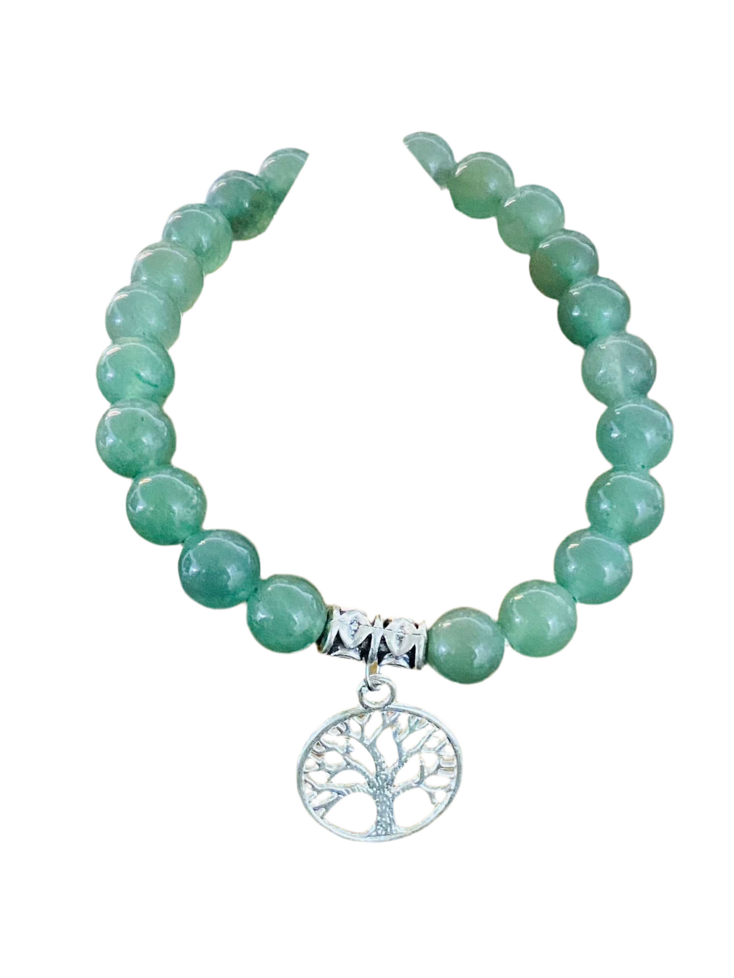 Green Aventurine Gemstone Bracelet with Tree of Life Charm for luck and positive energy.