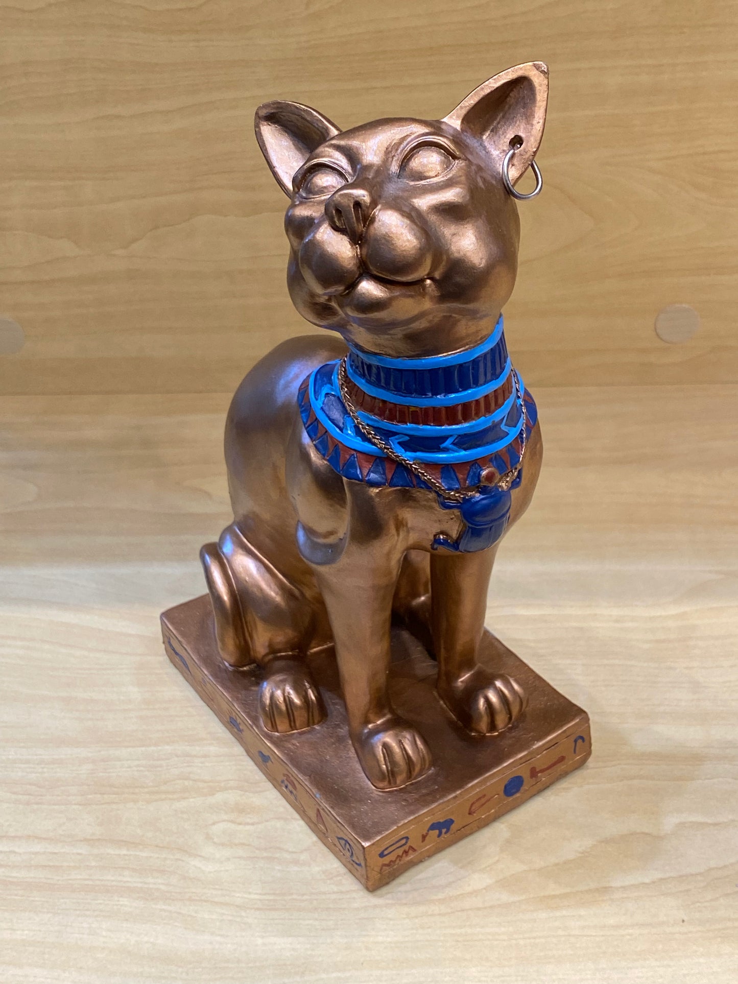 Antique Egyptian Bastet With Engraved Collar Large Cat 12”