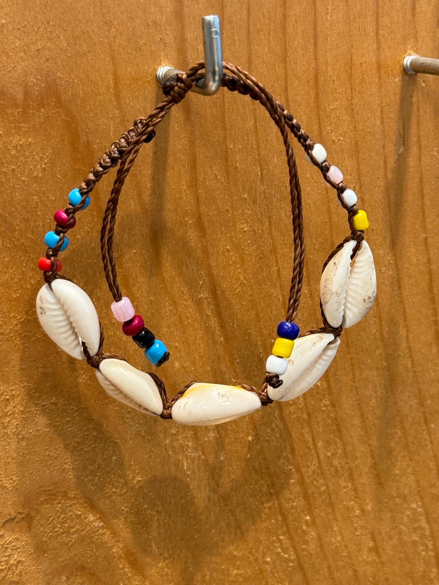 Handmade Brown String Bracelet With Cowrie Shells and Beads