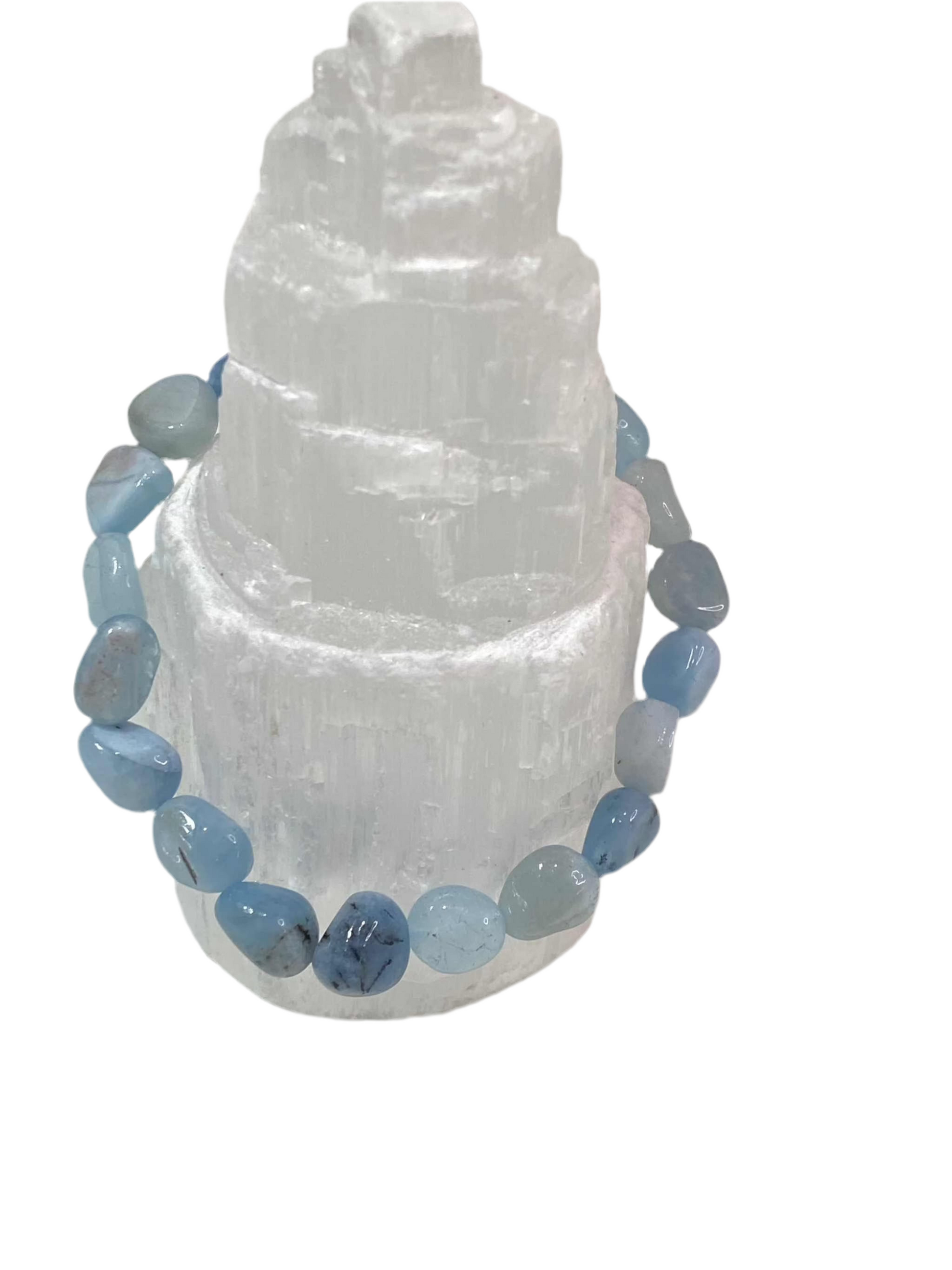 Aquamarine Polished Chips Beaded Bracelet