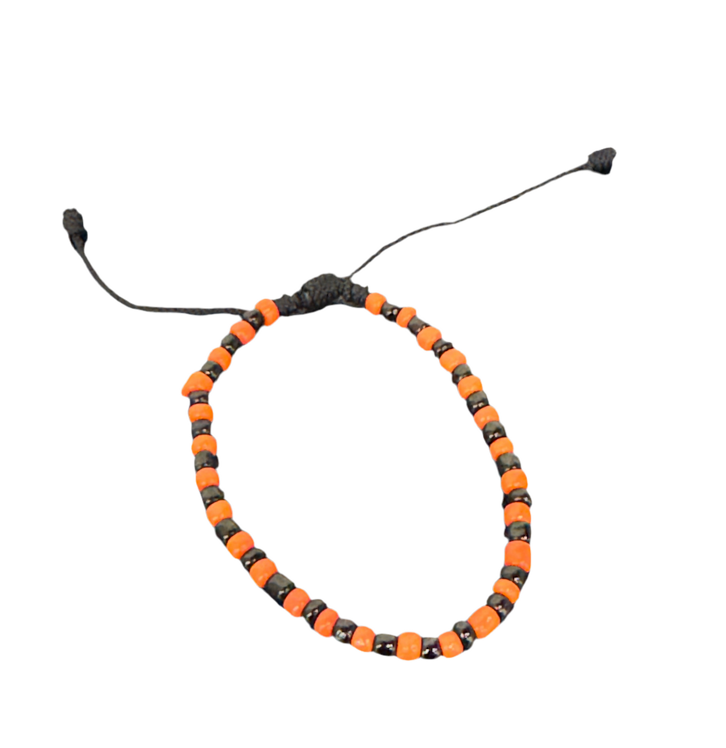Orisha Handmade Beaded Pull String Black and Orange Bracelet