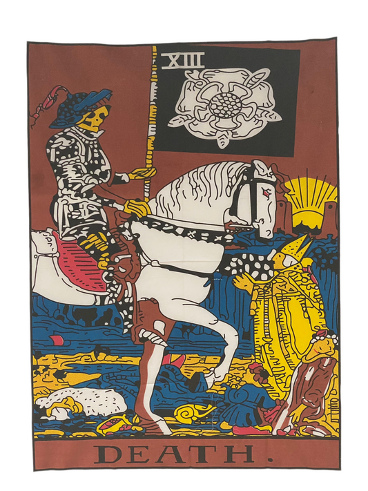 Rider Tarot Tapestry Death card design featuring transformation symbolism.