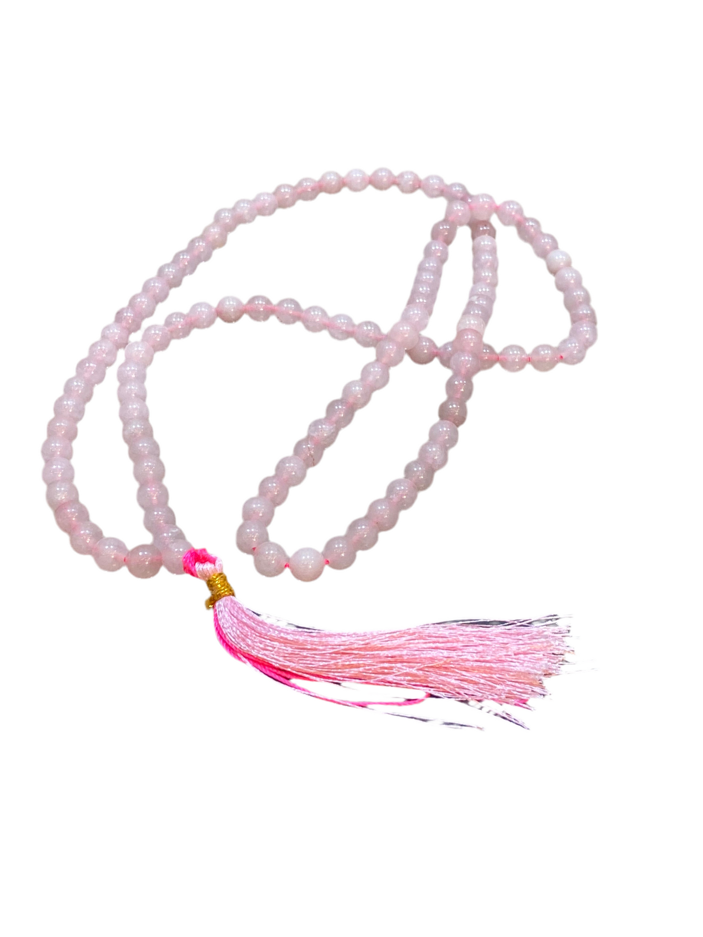 Rose Quartz Mala Beads with Hot Pink Tassel for Meditation and Love