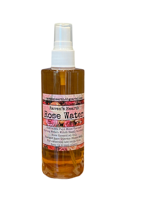 Rose Water Mist bottle from Raven's Hearth for relaxation and clearing negative energy.