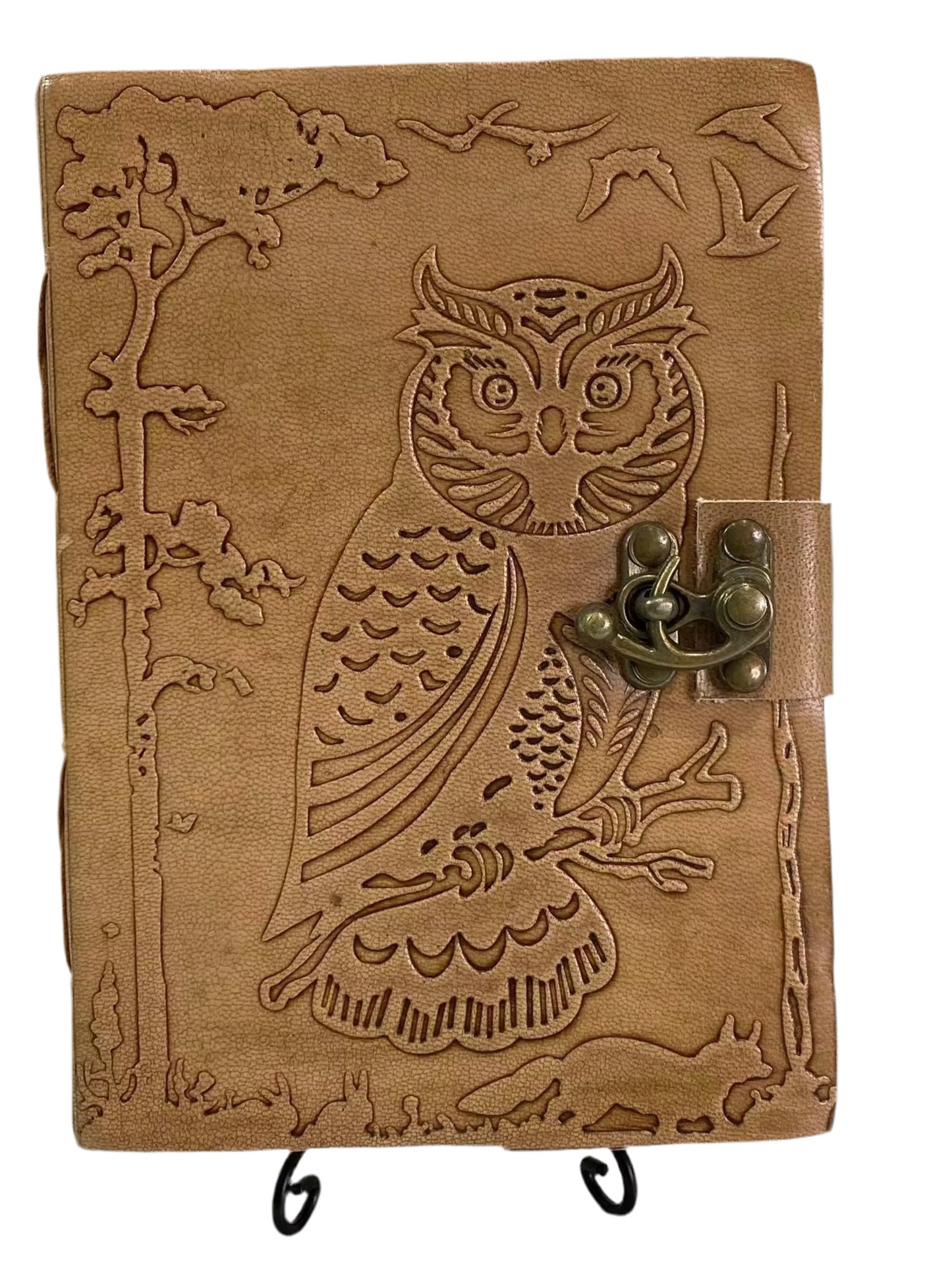 Owl in Jungle Leather Latch Paper Journal Book