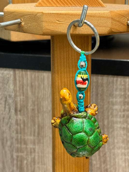 Turtle Land Animal Durepox Resin Figurine Keychain Turquoise Cord