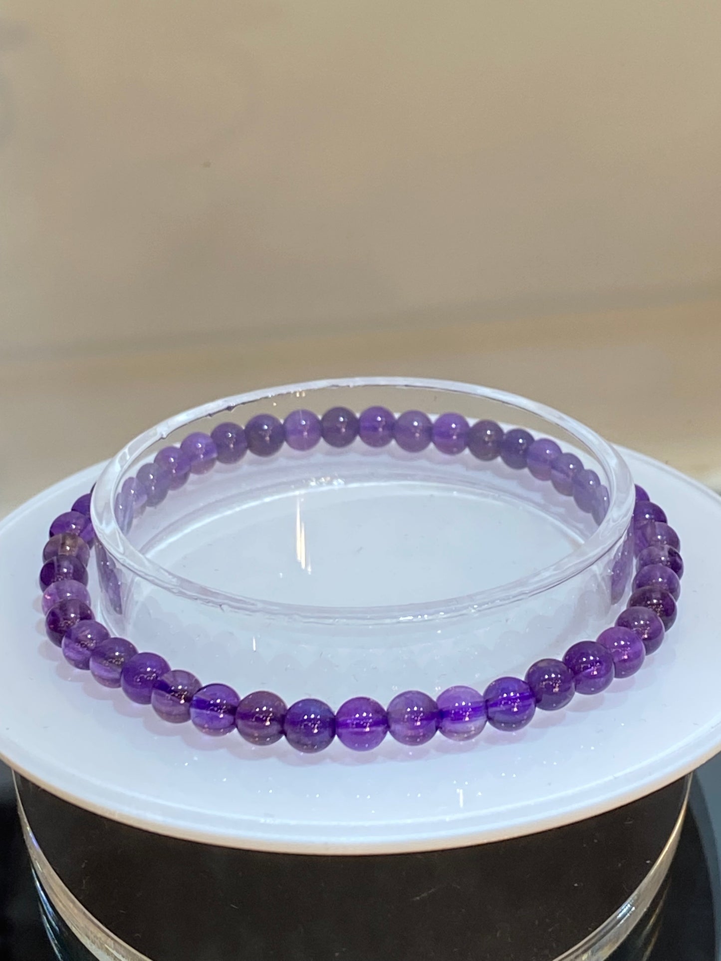 Faceted Amethyst Stretch Round Beaded Gemstone Bracelet 4mm
